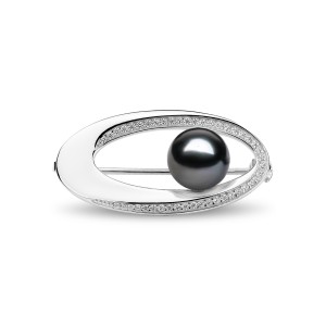 Brosa argint cu perla naturala neagra cu reflexii si pietre DiAmanti SK23489BR_B-G (Argint 925‰ 4,2 g.)